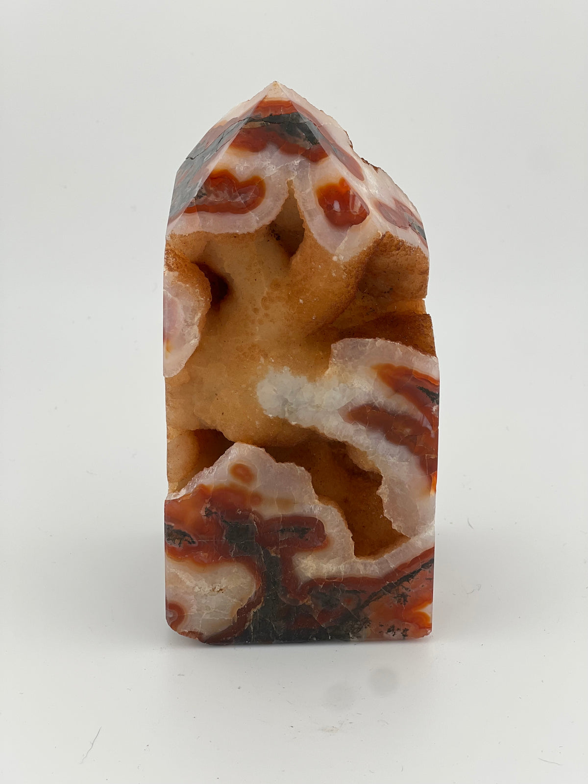 Carnelian and Moss Agate tower with quartz druzy - Medium / Large
