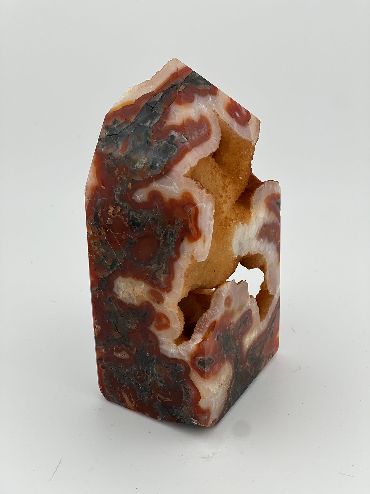 Carnelian and Moss Agate tower with quartz druzy - Medium / Large