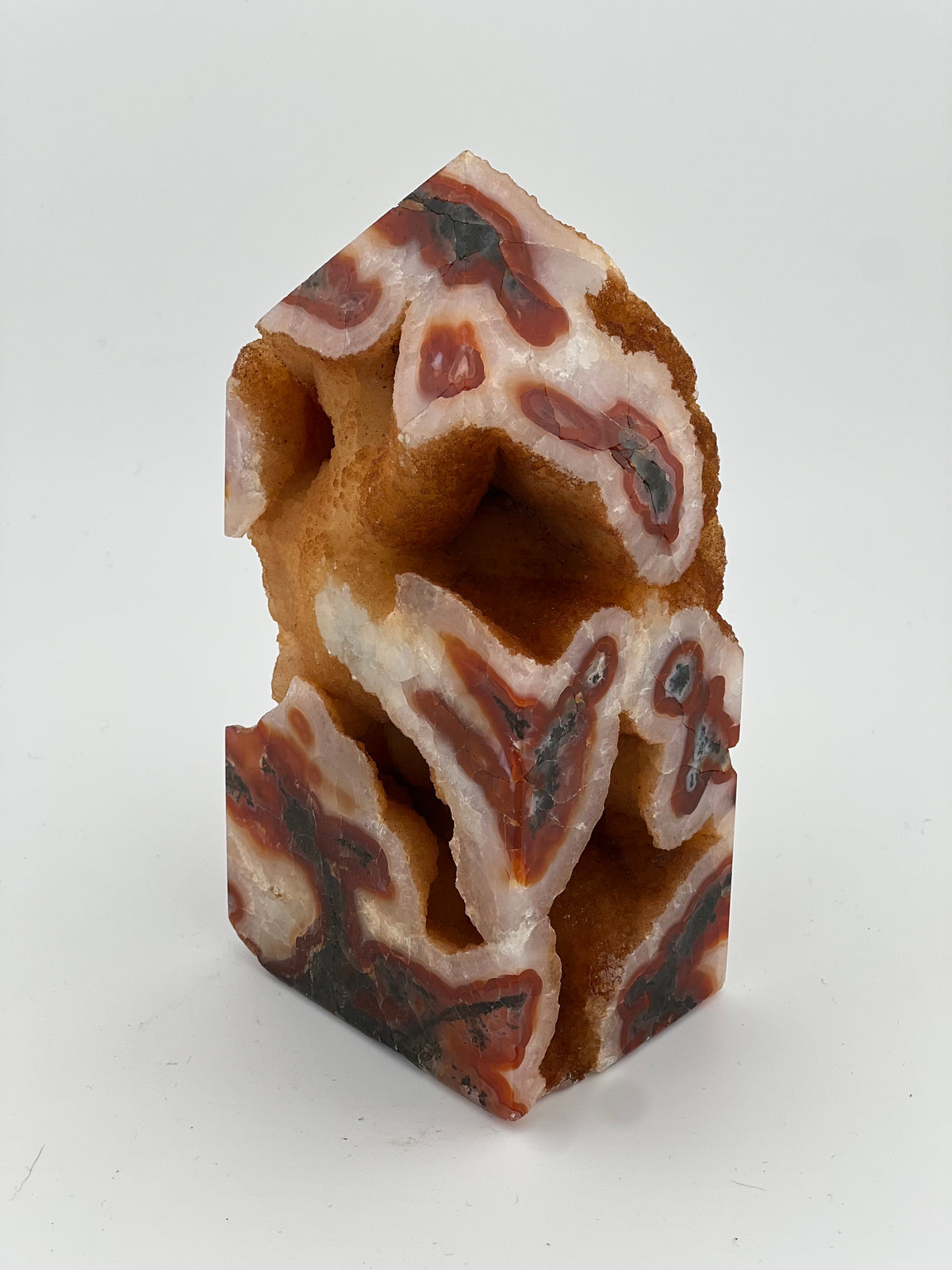 Carnelian and Moss Agate tower with quartz druzy - Medium / Large