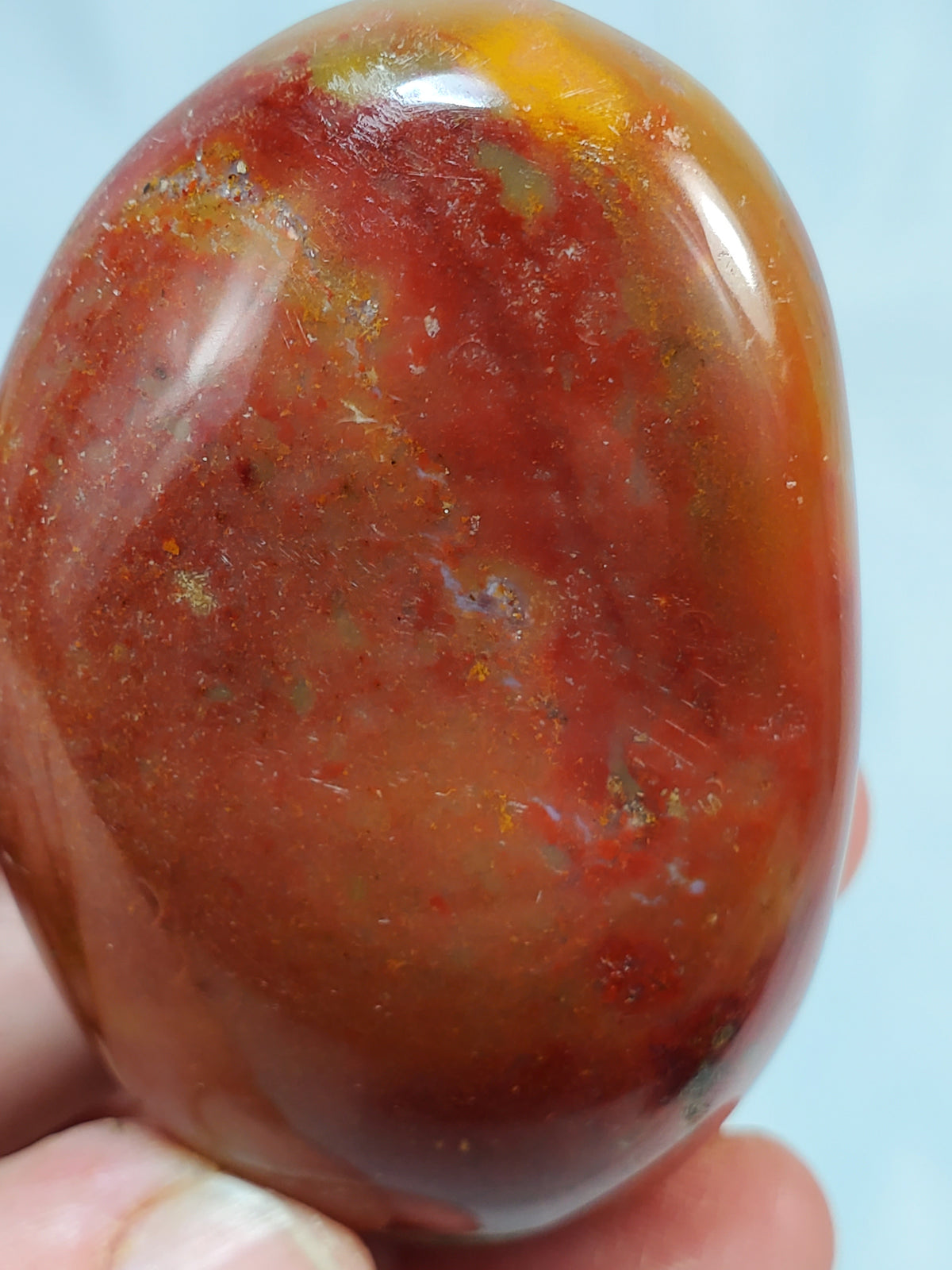 Mixed Polished Set of Three Palmstones Blue Apatite, Garnierite, and Red Ocean Jasper