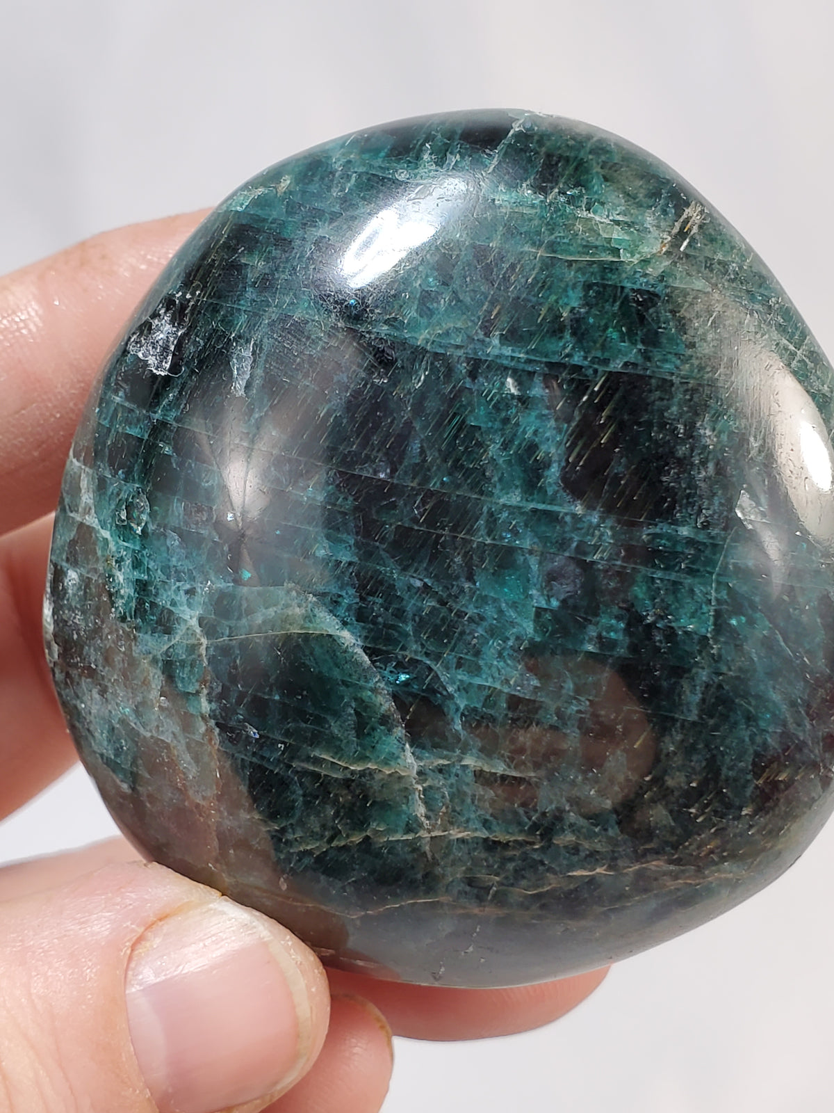 Mixed Polished Set of Three Palmstones Blue Apatite, Garnierite, and Red Ocean Jasper