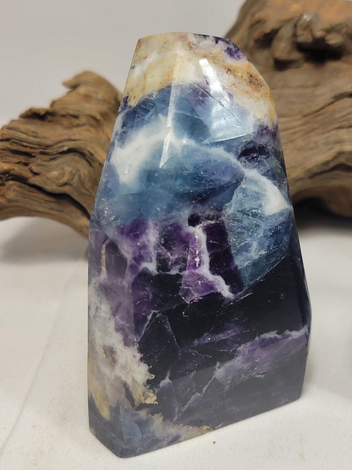 Polished Faceted Exceptional Watermelon and Blue Fluorite Points x 2 from Namibia