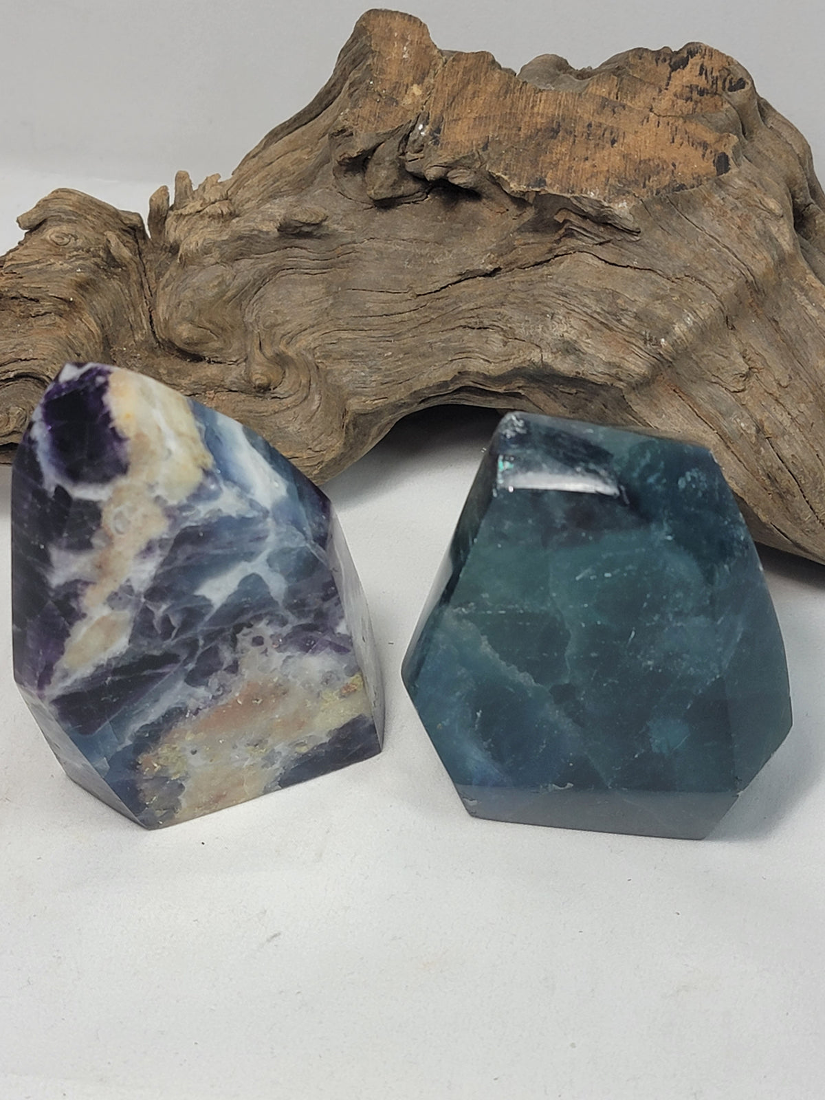 Polished Faceted Exceptional Watermelon and Blue Fluorite Points x 2 from Namibia