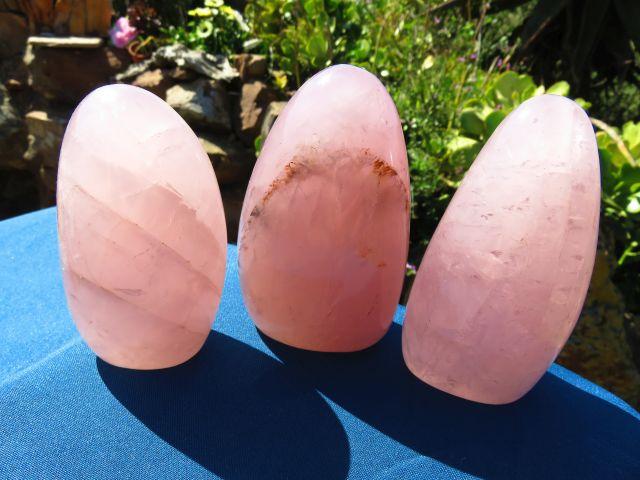 Polished Rose Quartz Standing Freeforms x 3 from Madagascar