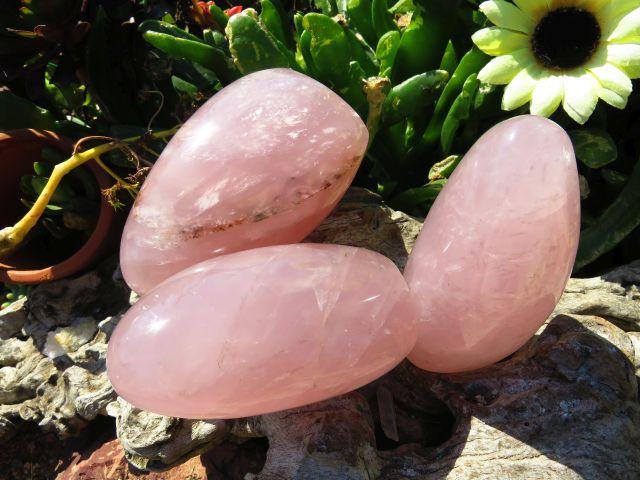 Polished Rose Quartz Standing Freeforms x 3 from Madagascar