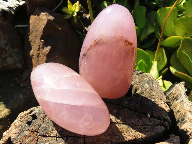 Polished Rose Quartz Standing Freeforms x 3 from Madagascar