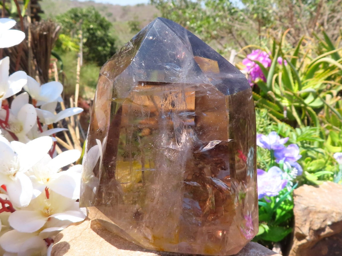 Polished Smoky Quartz Crystal Point from Madagascar