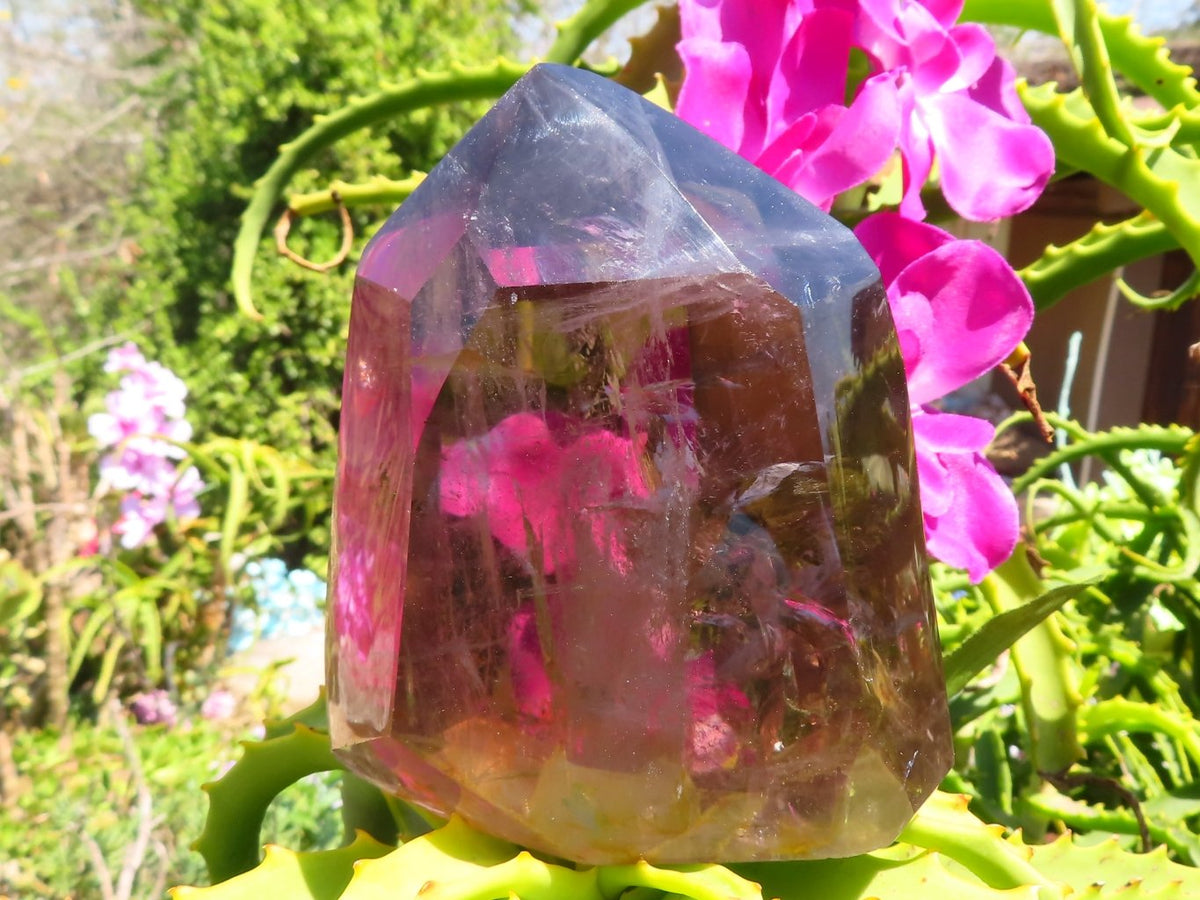 Polished Smoky Quartz Crystal Point from Madagascar