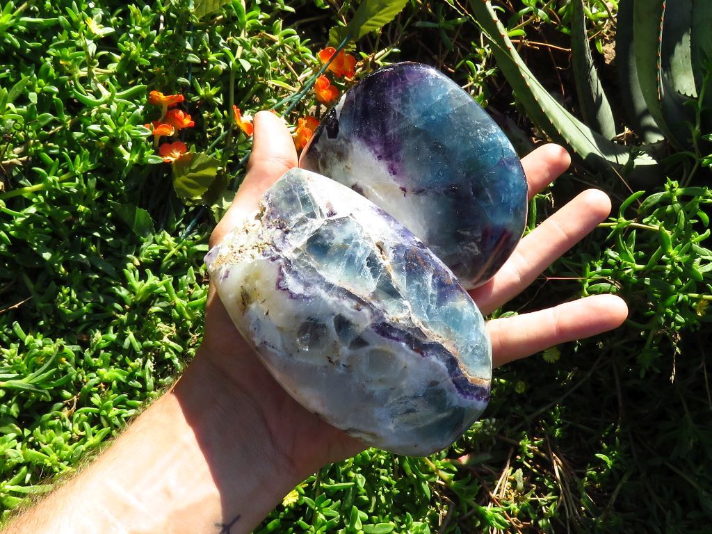 Rainbow Fluorite Standing Freeforms x 2 from Fish River Canyon, Namibia