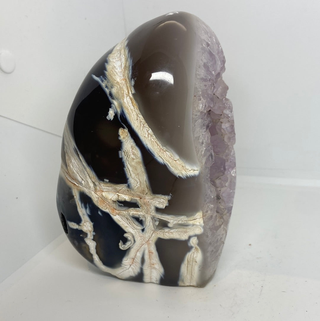 Orca Agate with Amethyst Self Standing Geode