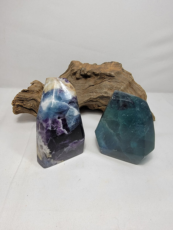 Polished Faceted Exceptional Watermelon and Blue Fluorite Points x 2 from Namibia