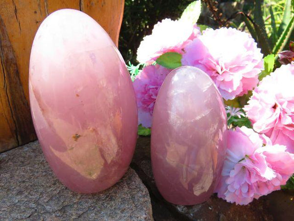 Polished Rose Quartz Standing Freeforms x 3 from Madagascar