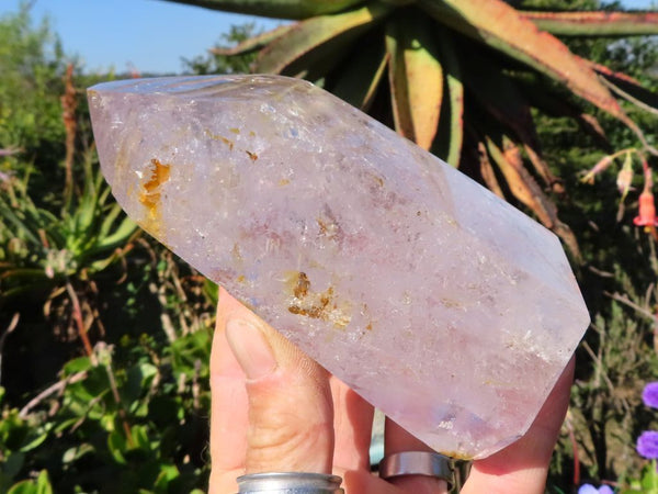 Polished With Slight Hint Of Amethyst Enhydro Clear Skeletal Crystal x 1 from Akansobe, Madagascar