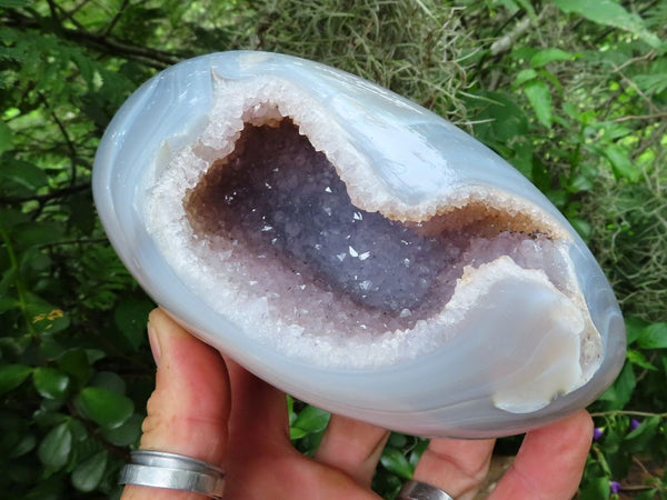 Polished Large Geode Agate Lilac Crystal Centre x 1 from Maintero, Madagascar