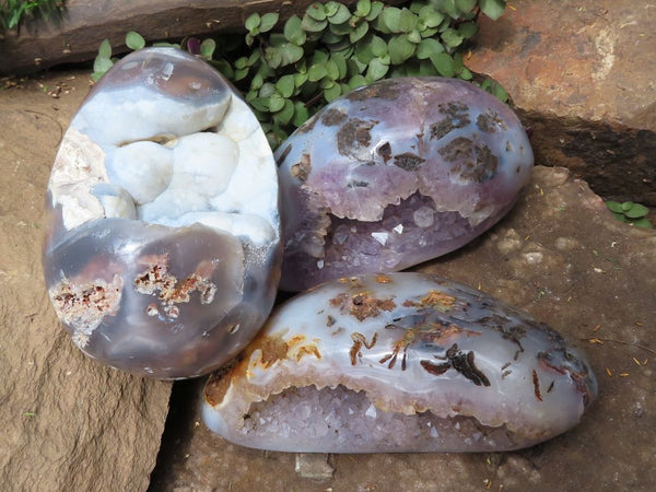 Polished Agate Geode, Eggs & a Freeform x 3 from Maintero, Madagascar