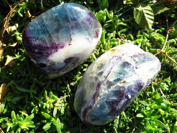 Rainbow Fluorite Standing Freeforms x 2 from Fish River Canyon, Namibia