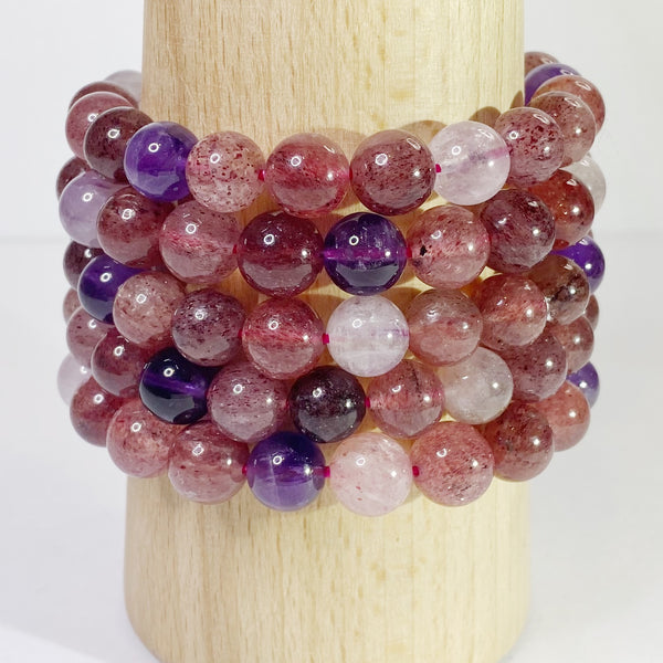 Strawberry Qtz & Amethyst Bracelet